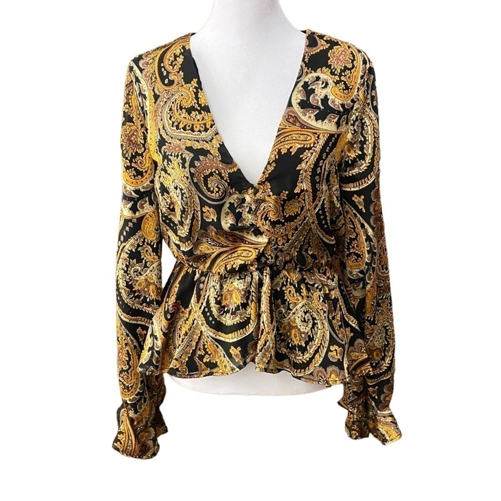 house of harlow 1960 maisha top in black gold paisley size small - Picture 4 of 13